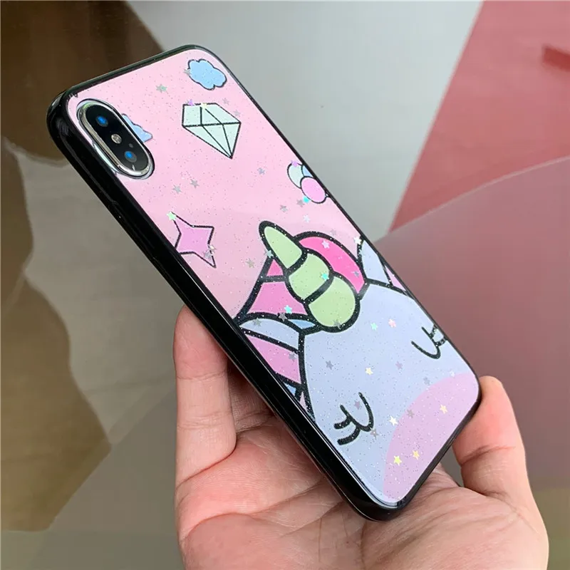 Роскошный блестящий чехол с единорогом для iPhone X 7 plus XR 8 Plus противоударный
