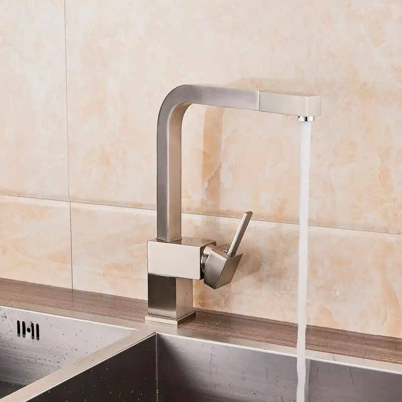 Квадратный выдвижной кухонный смеситель кран из матового никеля для кухни