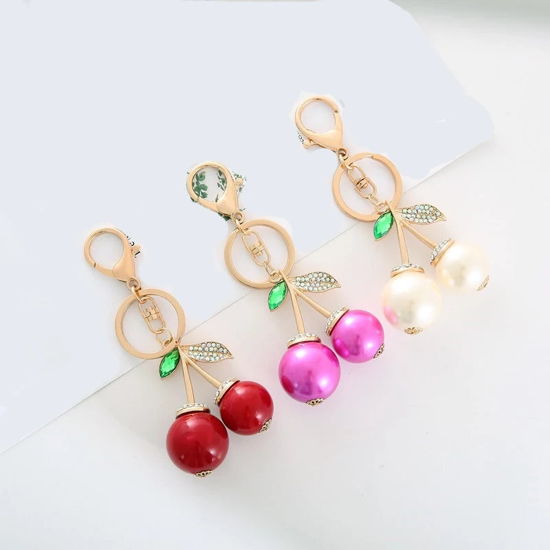 Модная Милая цепочка для ключей с большим жемчугом Вишневое бриллиантовое