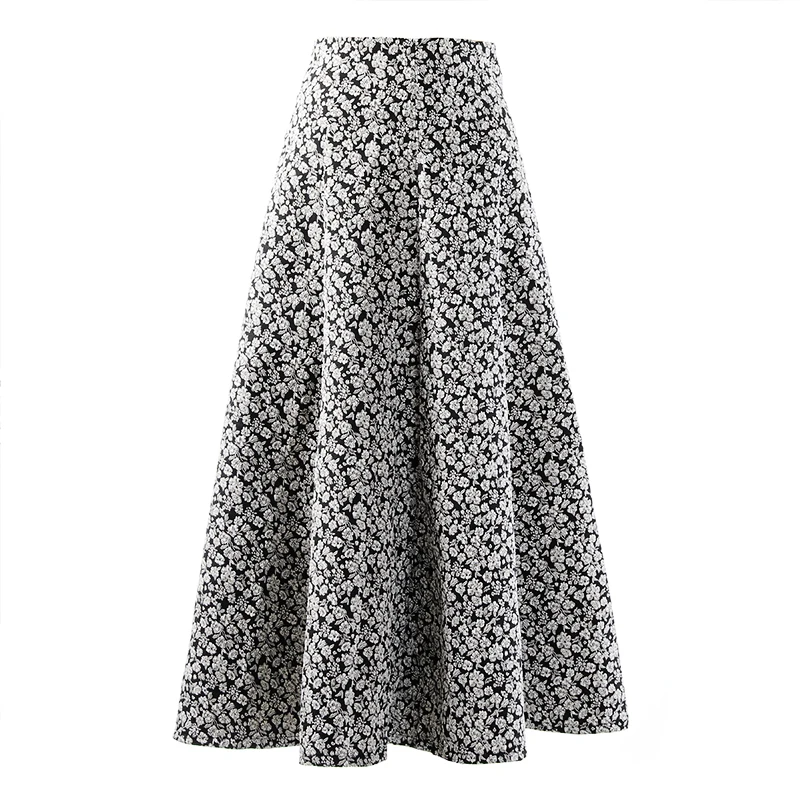 

Women's Runway Fashion Autumn Winter Designer High Quality A-Line Floral Jacquard Skirt Female High Waist Long Skirt TB2167