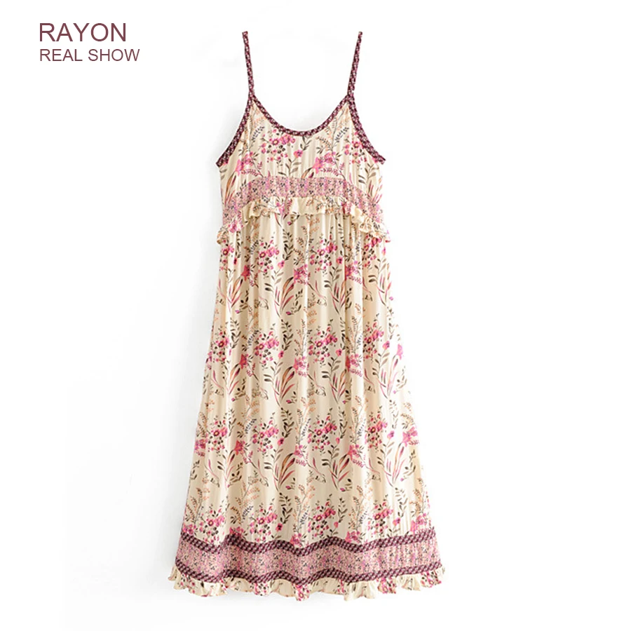 Женское платье на бретелях AYUALIN белое кремового цвета без рукавов с цветочным