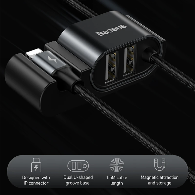 Baseus USB Cable Car RearSeat Dual Charger with Charging for iPhone xr 8 7 6 6s plus Data Phone Cord Adapter | Мобильные телефоны и
