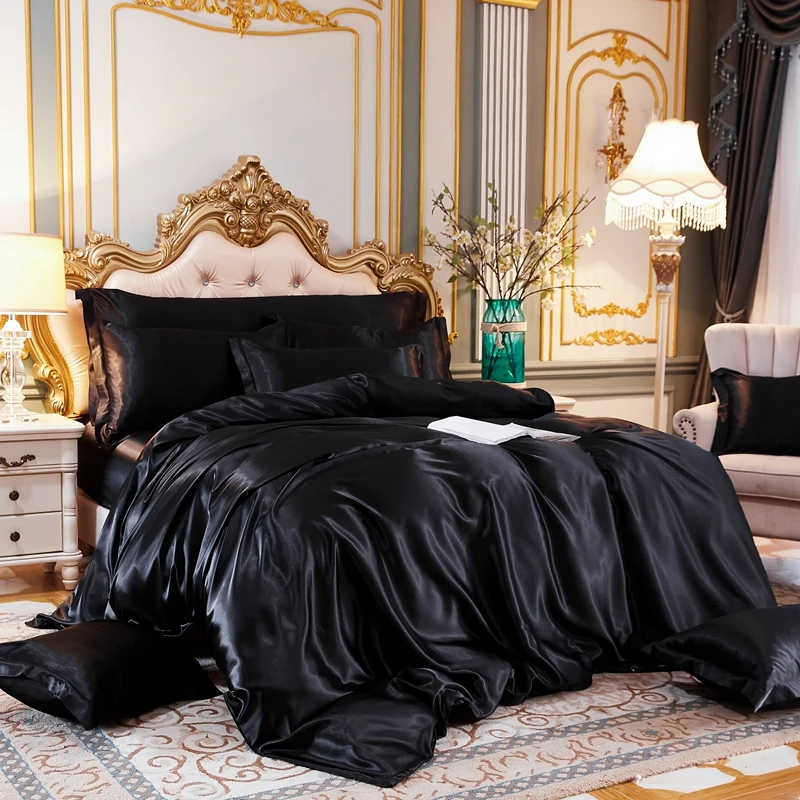

1Pc Duvet cover Solid color satin silk Single Double Queen King Quilt Cover Advanced Home Bed Soft Qualified Comfortable