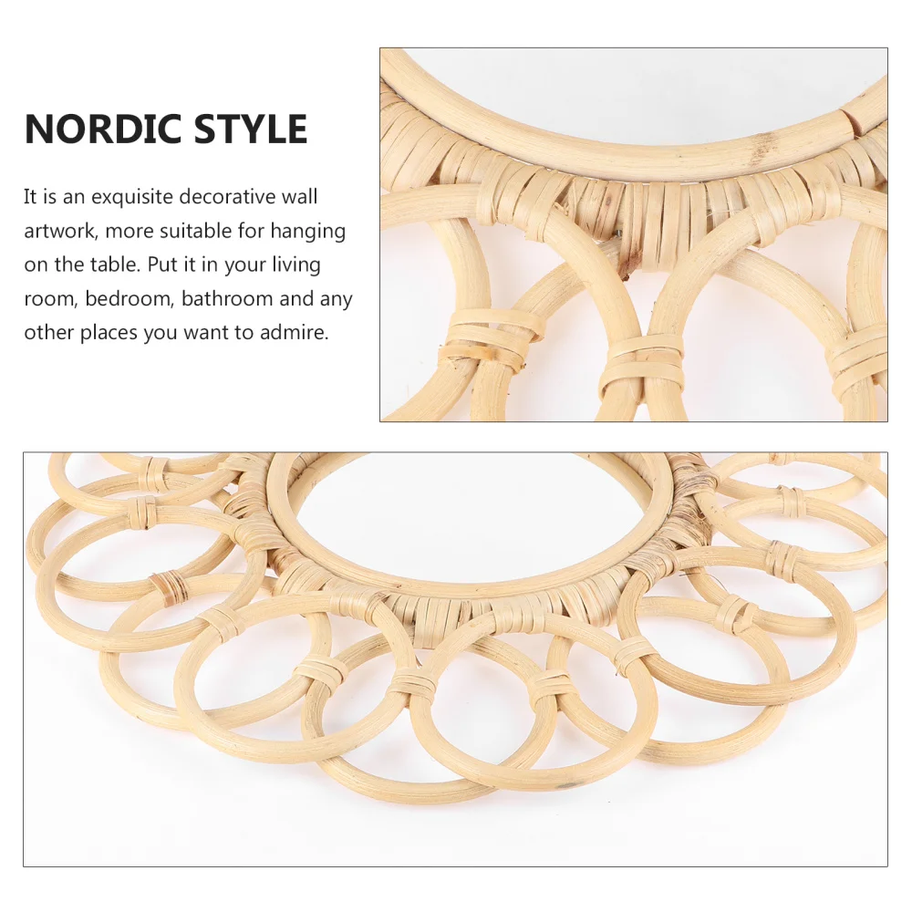 

1pc Nordic Rattan Woven Mirror Wall-mounted Mirror Retro Vanity Mirror (Khaki)