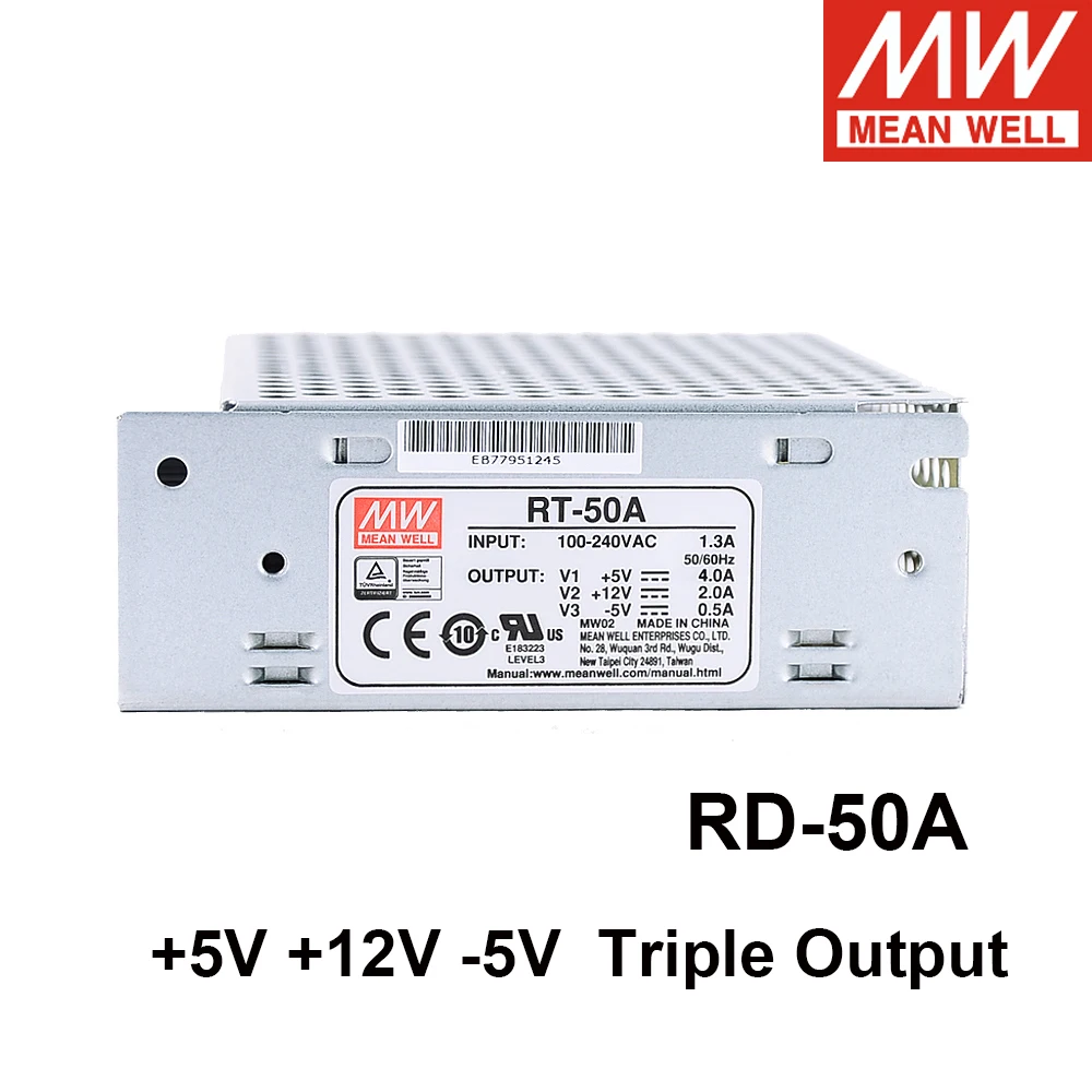 

Taiwan Mean Well RT-50A +5V 12V -5V Triple Output Switching Power Supply 46.5W Meanwell Driver