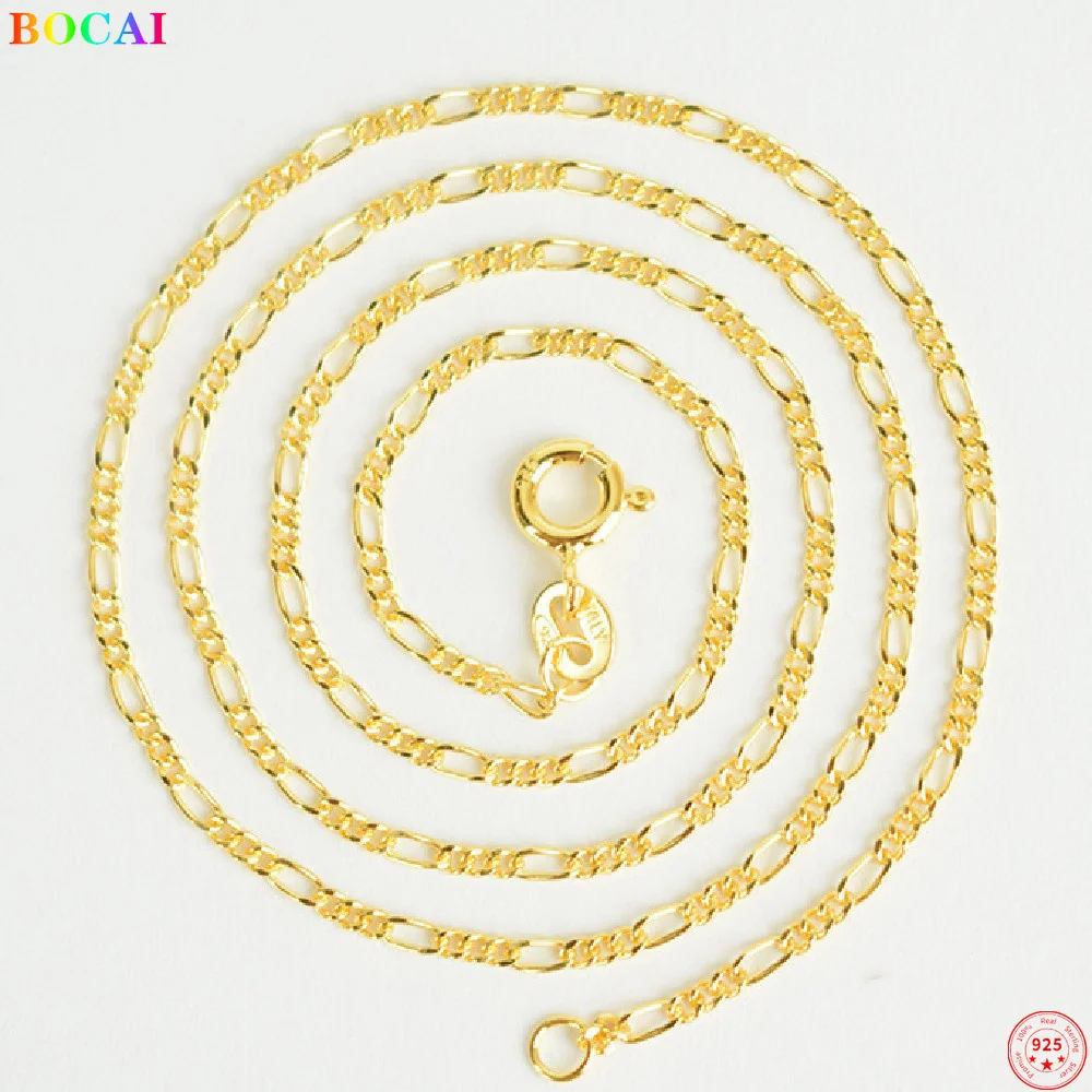 

BOCAI S925 Sterling Silver Charm Necklace for Mother Colors Irregular O-chain Pure Argentum Neck Jewelry Women's Lover's Gift