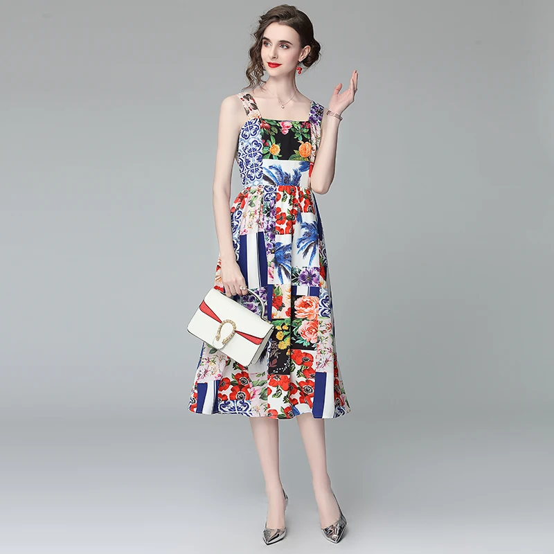

Merchall 2021 Summer Vacation Bohemain Sleeveless Midi Dress Woman Sexy Backless Flower Print Jurk Party Dinner Vestido M56611