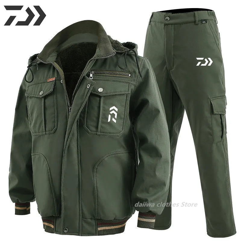 

Winter Fishing Clothing Men's Outdoor Wear-resistant and Cold-proof Fishing Suit Plus Velvet Thickening Camouflage Fishing Suit
