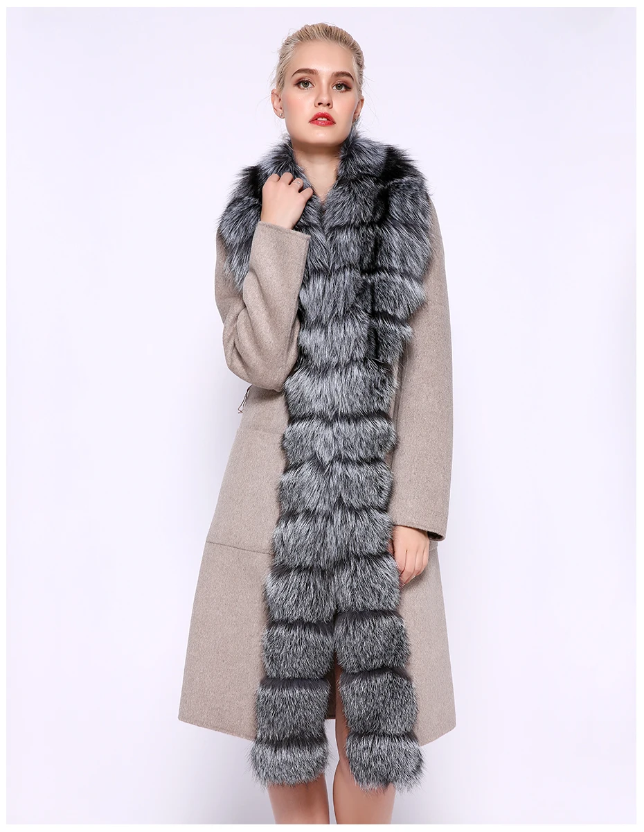 JEPLUDA роскошное кашемировое пальто женское с воротник Placket большой Лисий мех высокое качество100% шерсть натуральный пальто женское кашемир с натурального меха чернобурая лиса женская куртка с натуральным мехом