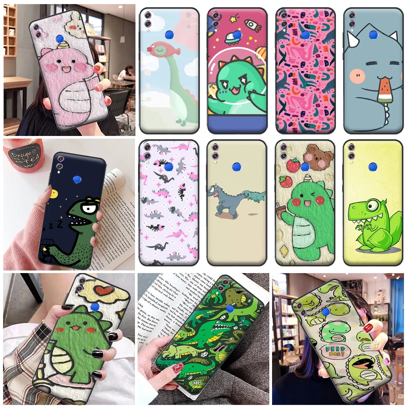 

Cute Funny Couples Dinosaur Flowers Color Painting Phone Case For Huawei Honor 8X 8C 7X Cases Carcasa Funda Coque