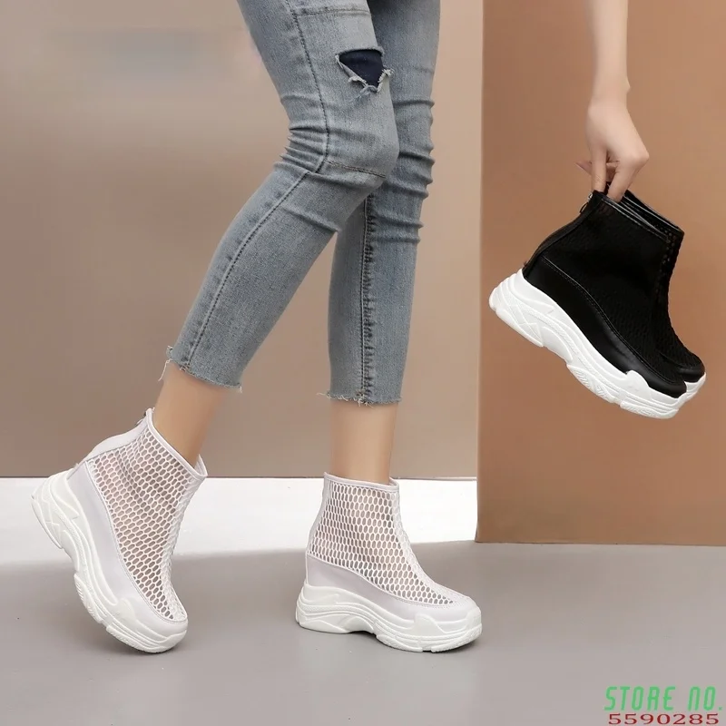 

Women's Summer Boots Breathable Mesh High Heels Shoes For Women 2020 Summer Rubber Sole Women Ankle Boot Wedge Shoes