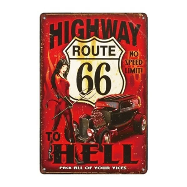 

Fashion Metal Tin Sign Route 66 Hignway to Hell Bar Pub Home Vintage Retro Poster Cafe Room decoration 12 X 8 Inches