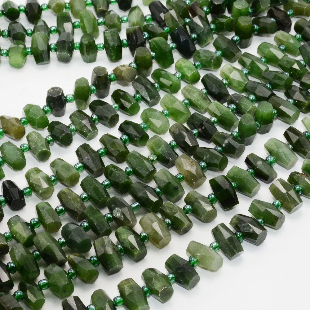 Натуральный Индия натуральный нефрит граненый барабан бусины с горизонтальным отверстием 8x14 мм