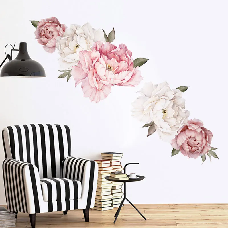 

1pcs Wall Sticker Peony Floral Flowers Design Series Stickers PVC Wrap Decals Home Garden Supplies