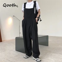 qooth linen cotton wide leg jumpsuit women%e2%80%99s loose solid all match trousers summer causal thin pockets rompers overalls qt629