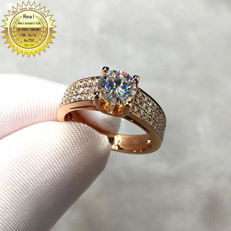 100% 18K золото 2ct Муассанит бриллиантовое кольцо D Цвет VVS с национальным
