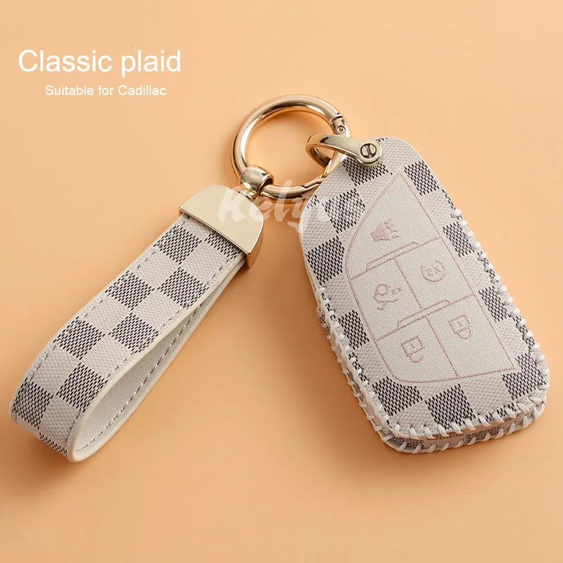 

Leather Car Remote Key Cover Case For Cadillac CT4 CT5 CT4-V C8 Corvette 2020 2021 Escalade Keychain Auto Accessories
