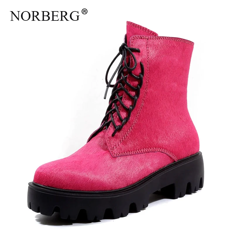 

NORBERG winter Lace-Up with boot horse hair round head waterproof platform muffin platform boots high-end brand shoes