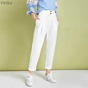 Брюки ARTKA женские с завышенной талией, простые прямые повседневные штаны свободного покроя из 2020 хлопка, KA25002C, Весна 100%