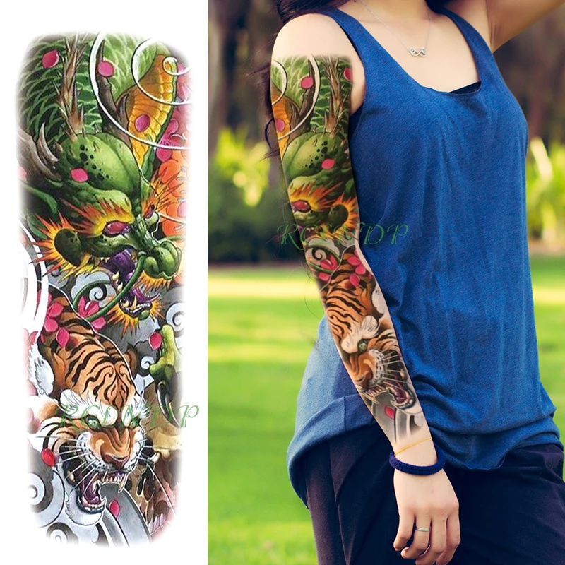 

Waterproof Temporary Tattoo Sticker Blue Dragon fierce tiger creative personality full armfake tatto flash tatoo for men women