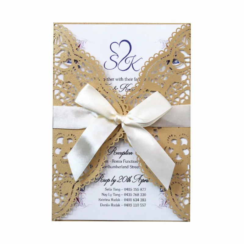 Кружевные свадебные приглашения цветок Лазерная подарочная карта темно синий