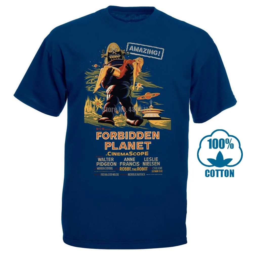 Тёмно-синий Футболка Forbidden Planet фильм Винтаж Ретро культовый ужас - Цвет: Тёмно-синий
