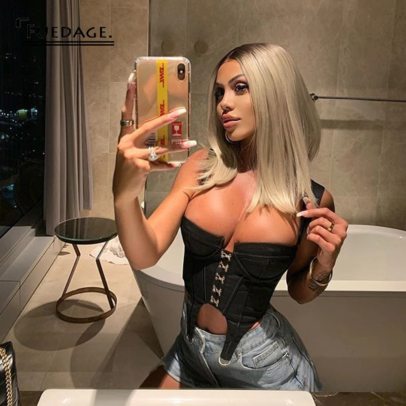 Женский укороченный топ Fuedage клубный облегающий Топ цвета хаки с открытой спиной