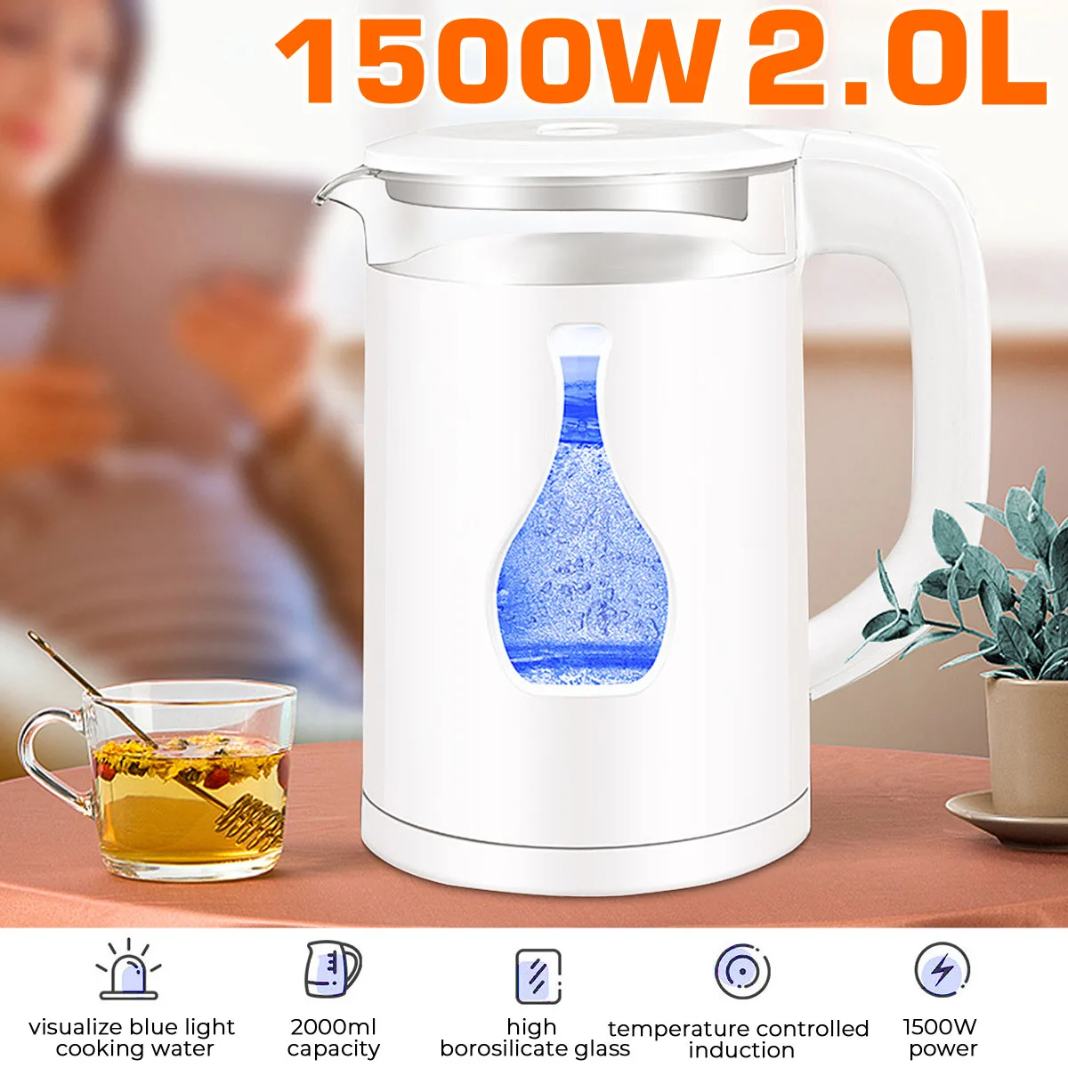 

1500W Electric Kettle Tea Pot 2L Auto Power-off Protection Water Boiler Teapot Instant Heating Stainles fast boiling