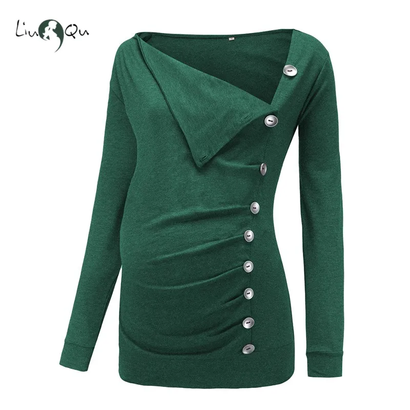 Женская одежда Одежда для беременных с длинным рукавом Футболка пуговицами