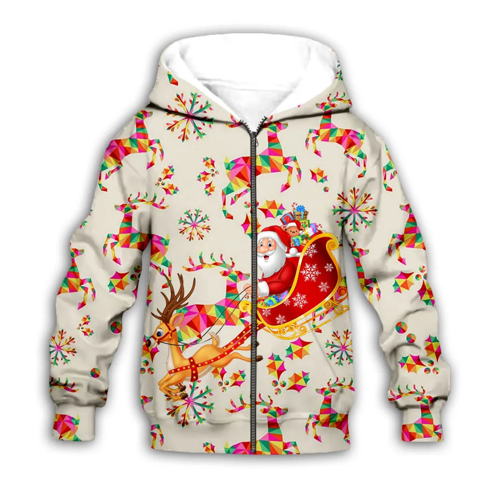 Рождественский свитер на молнии с 3D принтом Детский кардиган капюшоном