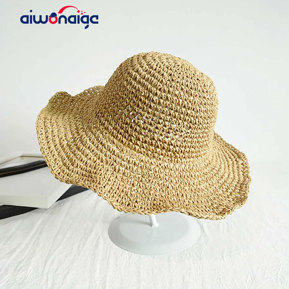 Женская пляжная соломенная шляпа с зонтиком Повседневная для отдыха и
