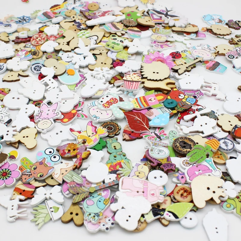 

50pcs Mixed Cartoon Animal Buttons 2 Holes Scrapbooking Crafts DIY Kids Clothing Accessories Sewing Wooden Button Decor