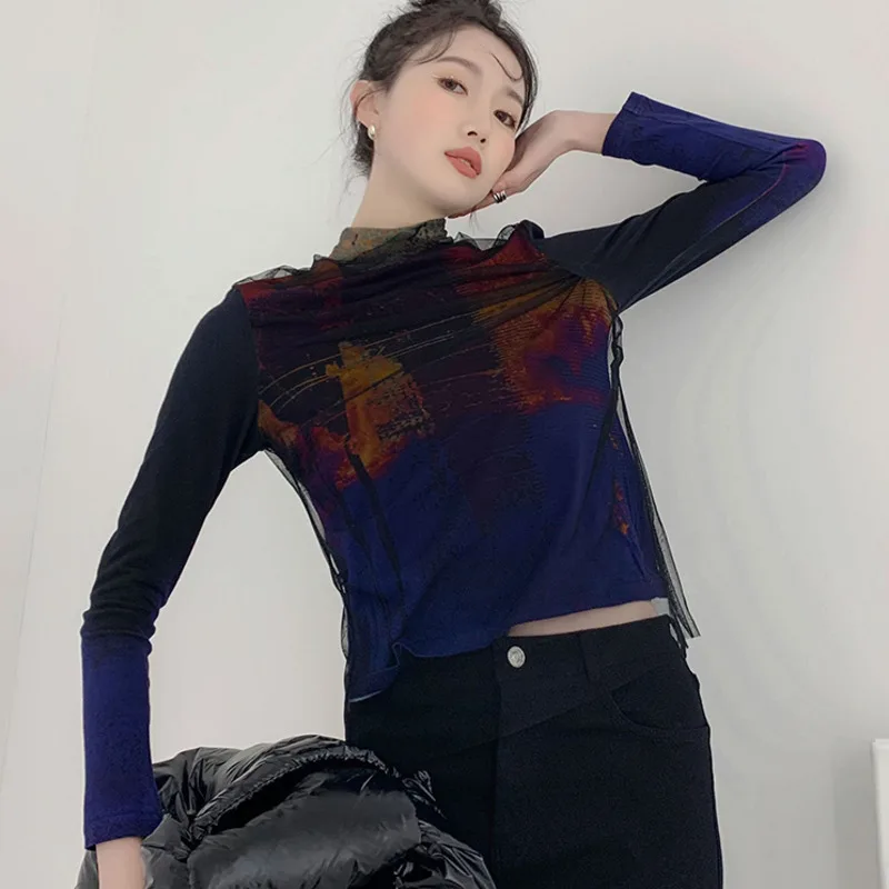 

LANMREM Printed Blouse For Women Long Sleeves Blue Shirt O-Neck Streewear Fashion Tops 2021 Spring Autumn New Arrivals 2A3290