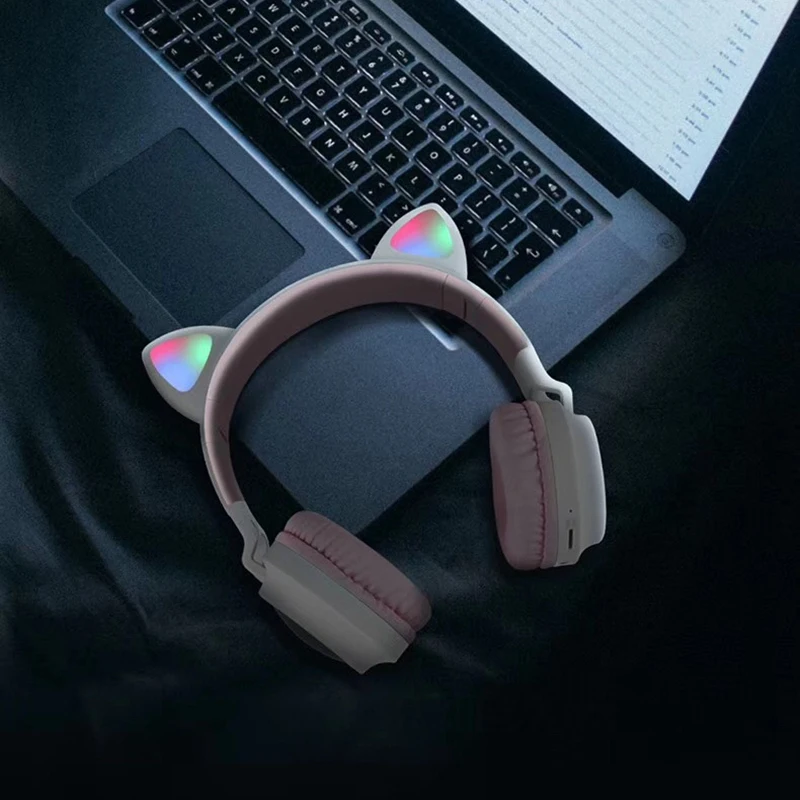 Bluetooth стерео кошачьи наушники мигающие светящиеся кошачьи наушники игровая гарнитура наушники 7 цветов светодиодный светильник