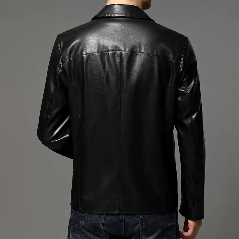 

2021 Autumn New Men's Casual Leather Business PU Leather Men's Motorcycle Jacket Lapel Simple Trendy Jacket