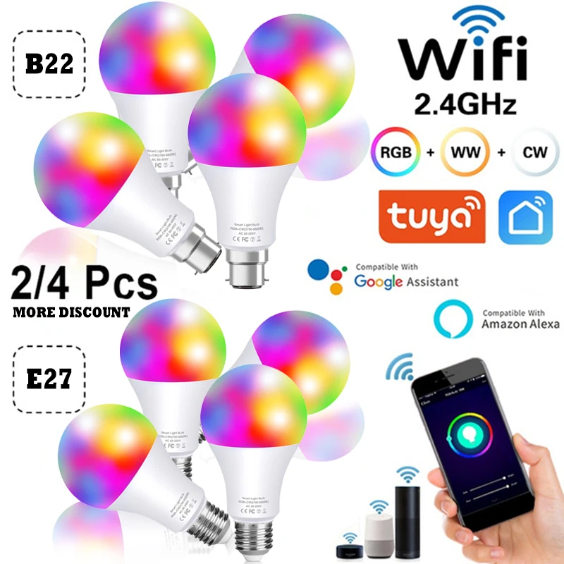 

Smart LED Lamp Bulb RGB Wireless Bluetooth Wifi/IR Remote Control Dimmable AC85-265V Night Light Smartlight Alexa Google Home