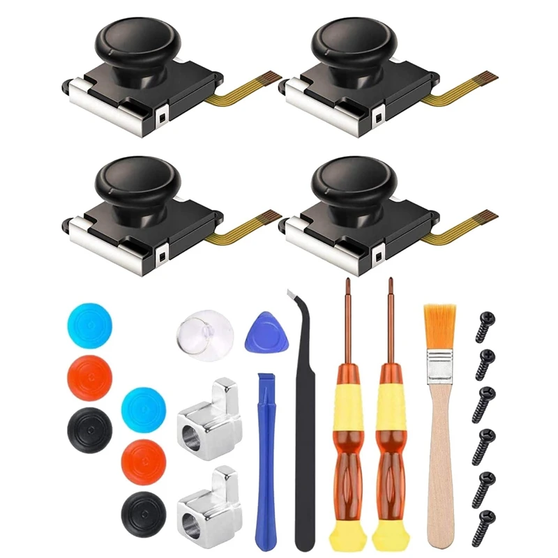 

(4 шт.) Набор для ремонта 3D аналоговых палочек для Nintendo Switch Joy Con с металлическими застежками/отверткой/захватами для аналоговых палочек