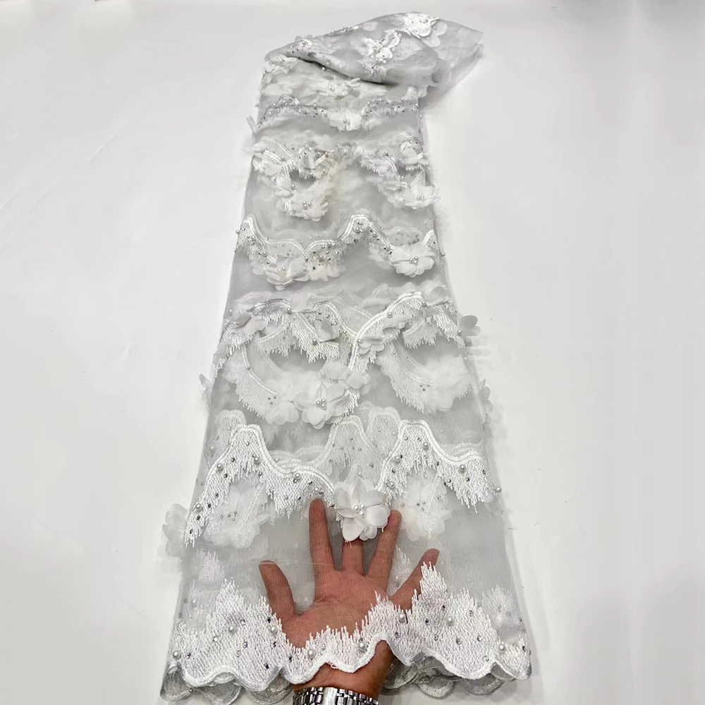 Модная белая африканская 3D аппликация кружево каменные бусины цветок высшее