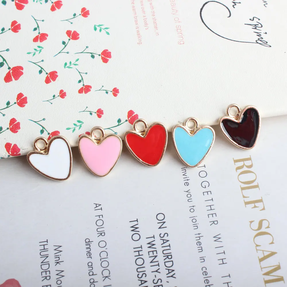 

10pcs Dripping Oil Multicolor Heart-shaped Alloy Creative Jewelry Accessories DIY Making Simple Earrings Necklace Pendant
