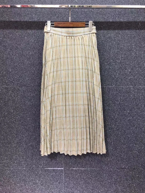 

2020 autumn and winter new women's pleated plaid decorative all-match mid-length skirt 1229