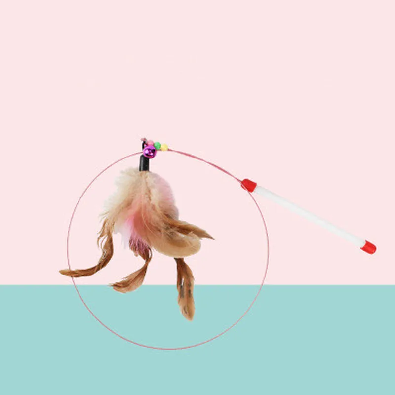 Веселая игрушка для котят кошек интерактивный колокольчик с перьями палочка