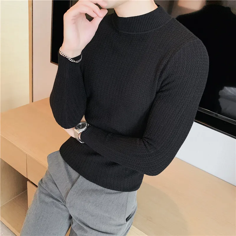 Men's Jumper Sweaters Twist Knitted Elasticity Harajuku Autumn Skinny Design Hipster Casual Pullovers Black White Blue
