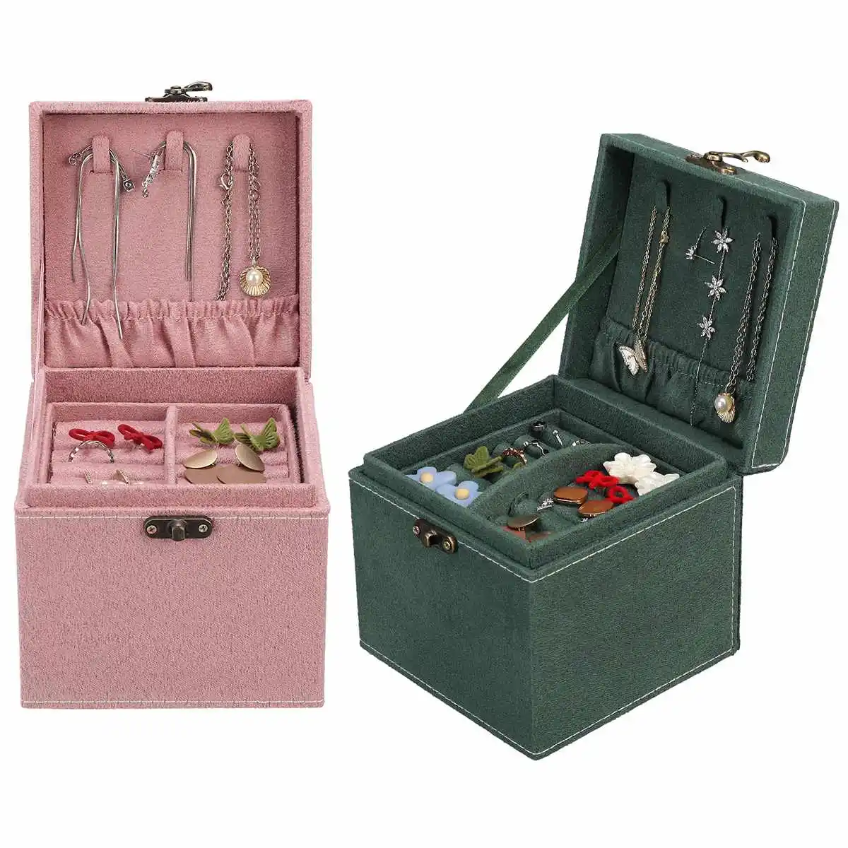 

3-Layer Velvet Jewlery Box Small Vintage European-Style Simple Bracelet Ear Stud Princess Simple Jewelry Storage Cosmetic Case
