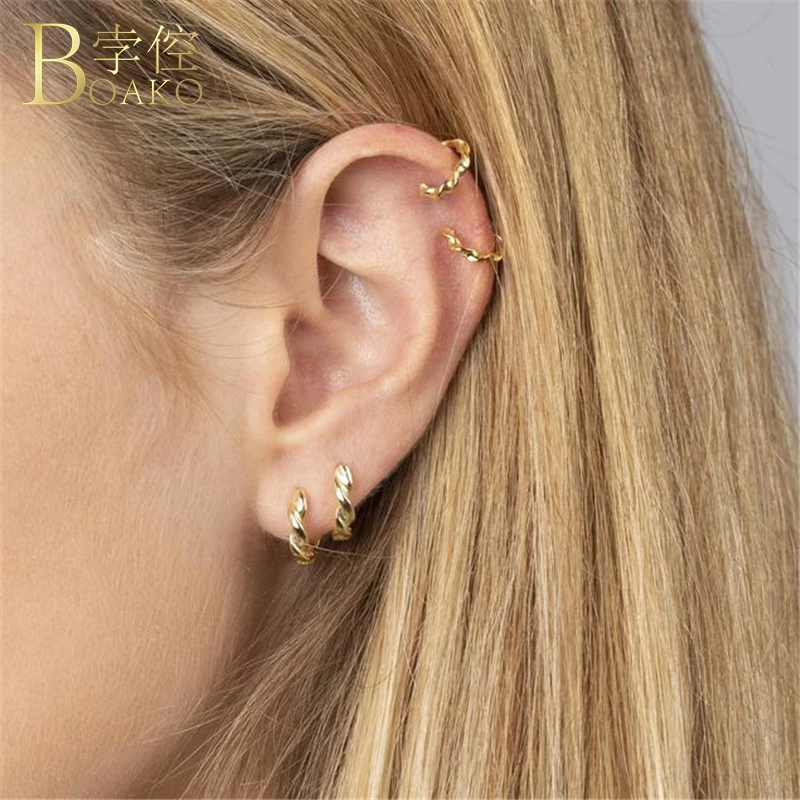 

Cross Twist Cable Line Earrings For Women 925 Silver Earrings Girl Cartilage Gold Small Hoop Earring Punk Piercing aretes K5