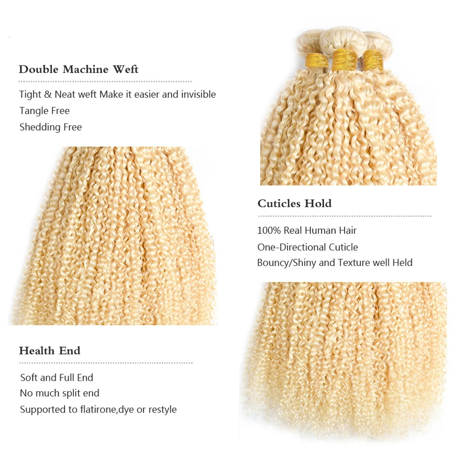 Mesariel 13X4 Blonde Hair Bundles With Lace Frontal 613 Human Brazilian Kinky Curly | Шиньоны и парики