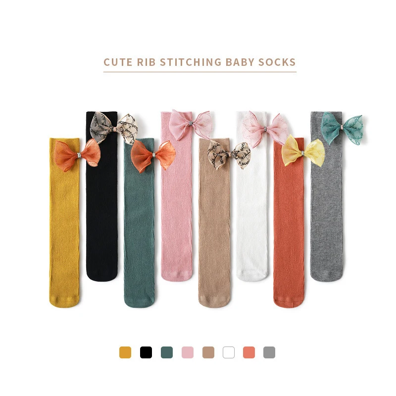 Милые длинные носки принцессы с бантом для девочек осенне зимние мягкие