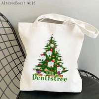 women shopper bag dental squad christmas tree bag harajuku shopping canvas shopper bag girl christmas tote shoulder lady bag