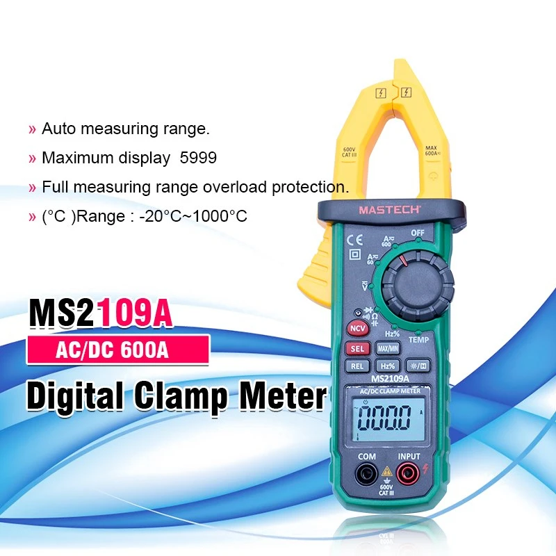 Mastech MS2109A цифровой зажим постоянного и переменного тока с автоматическим выбором