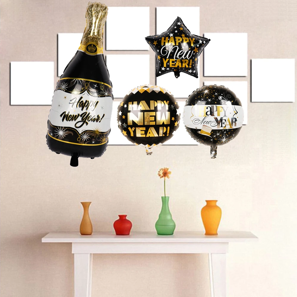 hotHappy New Year Foil Balloons 18inch Black Bottle Helium Globos Party Supplies Merry Christmas Decor Ballon | Дом и сад