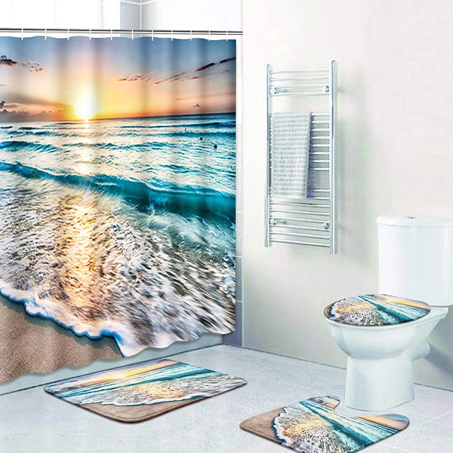 

Набор занавесок для душа с красивым принтом морского восхода, чехол на ковер, чехол для унитаза, коврик для ванной, наволочка, занавеска для ...